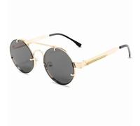 KTUCN Lunettes de soleil style punk vintage pour femmes et hommes, verres ronds rétro en métal, gris doré, BH01