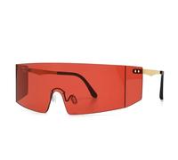 KTUCN Lunettes de soleil surdimensionnées à une seule lentille, couleur éblouissante, pour hommes et femmes, tendance, verres à une seule lentille, verres UV400, vintage, rouge, BH01
