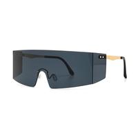 KTUCN Lunettes de soleil surdimensionnées à une seule lentille, couleur éblouissante, pour hommes et femmes, tendance, verres à une seule lentille, verres UV400, vintage, or, noir, BH01