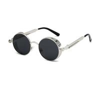 KTUCN Lunettes de soleil vintage steampunk rouges pour hommes, rondes, punk, alliage métallique, rétro, style gothique, 2025, 4 argent et noir, BH01