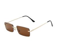 KTUCN Petites lunettes de soleil sans monture pour hommes et femmes, rectangulaires, style vintage, tendance, marron, rétro, 3, BH01