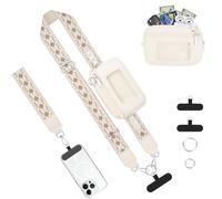 KTUEOV Laniere Telephone Portable, Cordon Telephone Portable Réglable Dragonne Téléphone avec Poche y 2 Patch, Universel Chaine Smartphone Bandouliere Tour de Cou Smartphone pour Femme