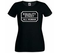 KTVB0A Equality Street All Human Black Lady Fit T-Shirt Vinyl Print White Yellow Black Red Mens Women T Shirt(Medium)