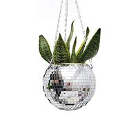 KTW1A3 15cm Planteur de Boule de Disco,Pot de Fleurs Boule à Facettes avec Chaîne et Corde en Macramé, Boho Macramé Plante Cintre pour Intérieur Extérieur Maison Jardin Jardinière Décor