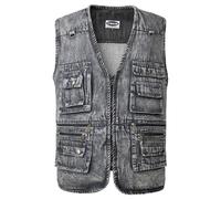 KTWOLEN Gilet en Jeans pour Homme Vintage Multi-poches Gilet de Motard Veste en Jean Sans Manches Rétro Veste Denim Gilet de Pêche Travail Chasse, Charbon, XXL