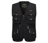 KTWOLEN Gilets de Pêche pour Hommes Gilet de Travail Safari Gilet Photographie de Sport Multi-poches Gilet Veste Sans Manches de Voyage, Noir, 3XL