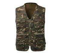 KTWOLEN Homme Gilet de Pêche en Coton Multi-Poches Gilet Sans Manches Veste Légère de Pêche Chasse Camping Gilet de Photographie, Camouflage, 4XL