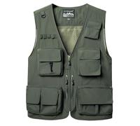 KTWOLEN Homme Gilet de Pêche Multi-Poches Gilets Léger Respirant à Séchage Rapide Gilet de Photographe Camping Chasse Gilet Extérieur sans Manche avec 15 Poches, Armée verte, XXL