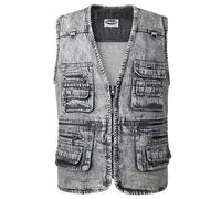 KTWOLEN Homme Gilet en Jean Motard Denim Gilet de Vélo Veste Sans Manches en Jean Multipoche Gilet en Jean pour Photographe Chasse Pêche Voyage, Charbon, XL