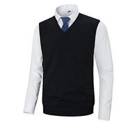 KTWOLEN Homme Gilet en Laine Unie Col V Wool Pull sans Manche Automne Col V Gilet Classique Gentleman Tricots Cardigans Débardeurs, A-Noir, XL