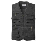 KTWOLEN Homme Multi-Poches Gilet de Pêche et de Plein Air, Veste Sans Manches pour Photographe et Chasseur, Noir, XL