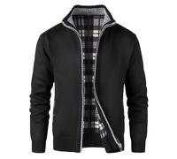 KTWOLEN Hommes Cardigan Pulls Manteaux Tricoté Casual Ouvrez-Front Zippé Gilet Automne Hiver Chaud Pull Sweat avec Col Debout, C-Noir, XXL