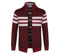 KTWOLEN Hommes Cardigan Pulls Manteaux Tricoté Casual Ouvrez-Front Zippé Gilet Automne Hiver Chaud Pull Sweat avec Col Debout, Rayures_Rouge, L