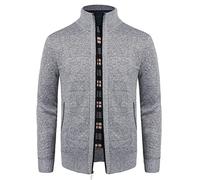KTWOLEN Hommes Cardigan Pulls Manteaux Tricoté Casual Ouvrez-Front Zippé Gilet Automne Hiver Chaud Pull Sweat avec Col Debout, C-Gris, M