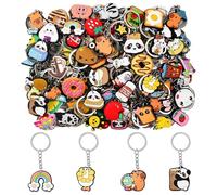 ktxaby Lot de 100 porte-clés de dessin animé en vrac, porte-clés 3D mignon avec beignet animal, fruit arc-en-ciel, pour prix de classe, cadeaux de fête, cadeaux souvenirs