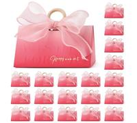 Ktxaby Lot de 20 boîtes à bonbons en vrac pour emballage cadeau, petites boîtes de remerciement pour fête, faciles à assembler avec ruban de soie et anneau en bois (dégradé rose)