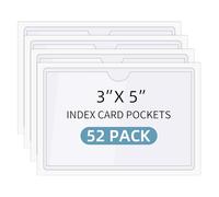 ktxaby Lot de 52 Pochettes Adhésives Transparentes 3x5 Pouces Porte-Étiquettes Autocollants Ouverture Supérieure pour Fiches Index Cartes de Bibliothèque Rangement Bacs Boîtes Cahiers