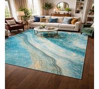 KTYUTJDH Tapis,Abstrait Bleu, Moutarde, Blanc, Rectangular 110 x 180 cm,Tapis Salon Chambre Lavable Cuisine Bureau Coureur, Protection du Sol,