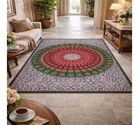 KTYUTJDH Tapis,Abstrait géométrique Rouge, Vert, Bleu, Rectangular 140 x 160 cm,Tapis de Zone Salon Décoratif Contemporain Design Moderne Poils Ras,