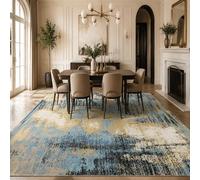 KTYUTJDH Tapis,Abstrait Moderne Bleu, Jaune, Noir, Blanc, Rectangular 110 x 180 cm,Tapis Salon Chambre Lavable Cuisine Bureau Coureur, Protection du Sol,