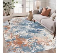 KTYUTJDH Tapis,Abstrait Moderne Rouge Bleu Blanc, Terre Cuite, Rectangular 90 x 120 cm,Tapis de Cuisine Antidérapant et Lavable Salon Couloir Passage décoration,