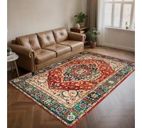 KTYUTJDH Tapis,Beige Coloré Jaune Rouge Bleu Sarcelle Vert Bleu Vintage,Multicolore,Rectangulaire 100 x 200 cm, Tapis Salon Chambre Lavable Cuisine Bureau Coureur, Protection du Sol,