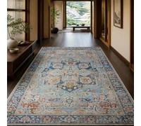 KTYUTJDH Tapis,Bleu, Blanc, Rouge, Jaune Oriental Vintage Rectangular 160 x 230 cm, Grand Tapis Salon Chambre Table Salle a Manger Décoration,