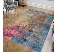 KTYUTJDH Tapis,Fuchsia Turquoise Bleu Vert Foncé Orange Marron Taupe Aquarelle, Coloré, Rectangulaire 140 x 200 cm, Tapis de Décoration Salon, Chambre, Protection Sol Appartement,