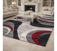KTYUTJDH Tapis,Géométrie Abstraite Moderne Rouge, Noir, Blanc, Gris, Rectangular 90 x 120 cm,Tapis de Cuisine Antidérapant et Lavable Salon Couloir Passage décoration,