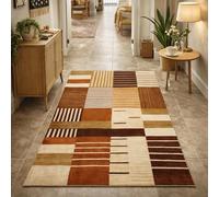 KTYUTJDH Tapis,Géométrie Moderne Marron, Orange, Beige, Blanc Square 140 x 140 cm,Tapis Moderne Décorations Maison ou Bureau, Salon Salle à Manger Chambre,