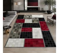 KTYUTJDH Tapis,Géométrie Moderne Noir, Blanc, Rouge, Gris, Square 160 x 160 cm,Tapis Moderne Décorations Maison ou Bureau, Salon Salle à Manger Chambre,
