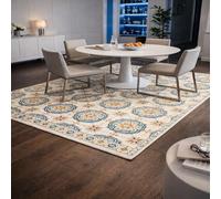 KTYUTJDH Tapis,Géométrique Moderne Vintage Bleu, Orange, Blanc, Rouge, Jaune, Rectangular 140 x 160 cm,Tapis de Zone Salon Décoratif Contemporain Design Moderne Poils Ras,