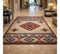 KTYUTJDH Tapis,Géométrique Vintage Oriental Beige, Rouge, Bleu, Noir, Blanc, Rectangular 110 x 180 cm,Tapis Salon Chambre Lavable Cuisine Bureau Coureur, Protection du Sol,