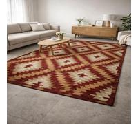 KTYUTJDH Tapis,Géométrique Vintage Oriental Rouge, Beige, Art déco, Rectangular 140 x 180 cm,Tapis de Zone Salon Décoratif Contemporain Design Moderne Poils Ras,