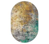 KTYUTJDH Tapis,Gris Beige Jaune Art Déco Marron Vert Émeraude Abstrait Moderne, Coloré, Ovale 90 x 160 cm, Tapis Décoratif Contemporain Moderne Salon Chambre décoration, Lavable,