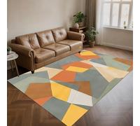KTYUTJDH Tapis,Gris Vert Crème Beige Orange Jaune Géométrique Moderne,Multicolore,Rectangulaire 100 x 200 cm, Tapis Salon Chambre Lavable Cuisine Bureau Coureur, Protection du Sol,
