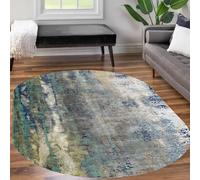 KTYUTJDH Tapis,Motifs Abstraits, Bleu Sarcelle, Vert, Noir, Blanc, Gris, Jaune, Multicolore, Ovale, 110 x 180 cm Lavable Tapis Salon Chambre Cuisine Bureau Coureur, Protection du Sol,