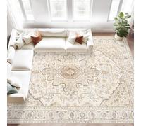 KTYUTJDH Tapis,Motifs Floraux orientaux Traditionnels Vintage Beige, Marron, Blanc Rectangular 150 x 220 cm,Tapis Salon Chambre, Doux à Poils Courts, Lavable Antidérapant,