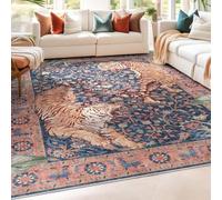 KTYUTJDH Tapis,Motifs Floraux orientaux Vintage Bleu, Rouge, Beige, Vert, Marron, Orange Rectangular 100 x 160 cm,Tapis Protection du Sol, Salon Salle Manger Table Bureau Maison Cuisine,