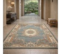 KTYUTJDH Tapis,Motifs Floraux orientaux Vintage Bleus, Beiges, Marrons, s, Verts Rectangular 120 x 160 cm,Tapis Salon Chambre à Coucher Moderne Doux Poil Court Intérieur décoration,