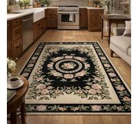 KTYUTJDH Tapis,Motifs Floraux orientaux Vintage Noirs, Roses, Verts, Beiges Rectangular 140 x 180 cm,Tapis de Zone Salon Décoratif Contemporain Design Moderne Poils Ras,