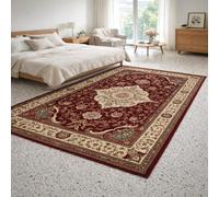 KTYUTJDH Tapis,Motifs Floraux orientaux Vintage Rouge, Beige, Vert, Marron Rectangular 100 x 150 cm,Tapis de Couloir Cuisine Passage, Lavable,Descente de lit Chambre Adulte