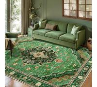 KTYUTJDH Tapis,Motifs Floraux orientaux Vintage Vert, Beige, Marron, Rouge, Jaune Rectangular 100 x 150 cm,Tapis de Couloir Cuisine Passage, Lavable,Descente de lit Chambre Adulte