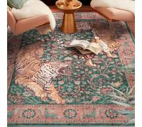 KTYUTJDH Tapis,Motifs Floraux orientaux Vintage Verts, Oranges, Roses, Marrons, Rouges Rectangular 100 x 160 cm,Tapis Protection du Sol, Salon Salle Manger Table Bureau Maison Cuisine,