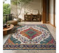 KTYUTJDH Tapis,Motifs Floraux orientaux Vintage Verts, Oranges, Rouges, Bleus, Blancs Square 100 x 100 cm,Tapis Design Moderne Lavable pour Salon Chambre Cuisine Salle Buanderie,