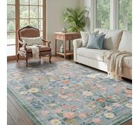 KTYUTJDH Tapis,Motifs Floraux Vintage orientaux Bleus, Roses, Jaunes, Verts, Beiges Rectangular 160 x 220 cm,Tapis Salon Chambre Décoration,sous Table et Chaises Salle a Manger,