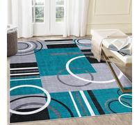 KTYUTJDH Tapis,Motifs géométriques Modernes Cyan Noir Gris, Gris, Rectangular 150 x 200 cm,Tapis Décoration Salon Facile à Nettoyer, sous Table Salle a Manger,