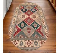 KTYUTJDH Tapis,Multicolore Beige Bleu Marine Vert Foncé Vintage Traditionnel,Rouge,Ovale 110 x 180 cm, Lavable Tapis Salon Chambre Cuisine Bureau Coureur, Protection du Sol,