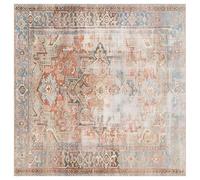 KTYUTJDH Tapis,Orange Vintage Bleu Crème Gris Shabby Chic Floral, Terre Cuite, Carré 180 x 180 cm, Grande Salon, Couloir, Chambre, Cuisine, Tapis de Sol Intérieur extérieur,