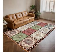 KTYUTJDH Tapis,Patchwork Floral Vintage Bleu Vert Jaune Rouge Jaune, Multicolore, rectangulaire 100 x 200 cm Tapis Salon Chambre Lavable Cuisine Bureau Coureur, Protection du Sol,